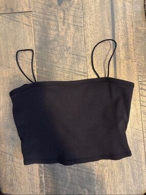 ALO Yoga Black Ribbed Spaghetti-Strap Crop Camisole
